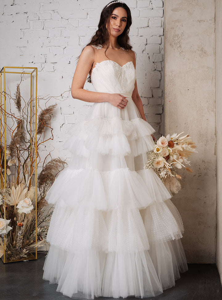 Elisha wedding dress with ruffles