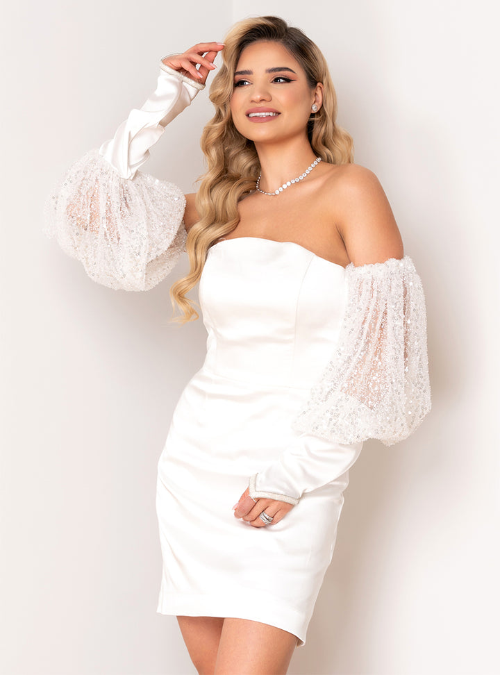 Short dress with embroidered sleeves - Adora