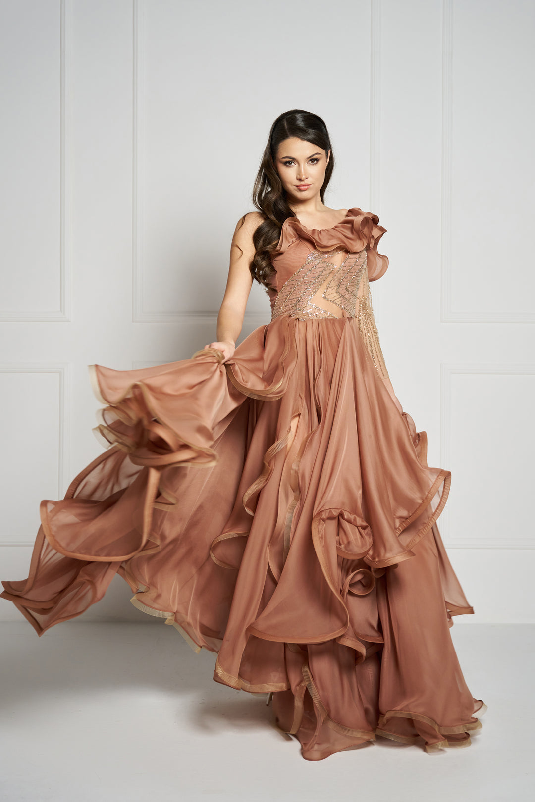 Rochie asimetrica cu volane Lumia