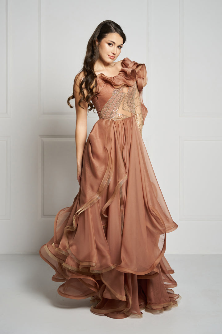 Rochie asimetrica cu volane Lumia