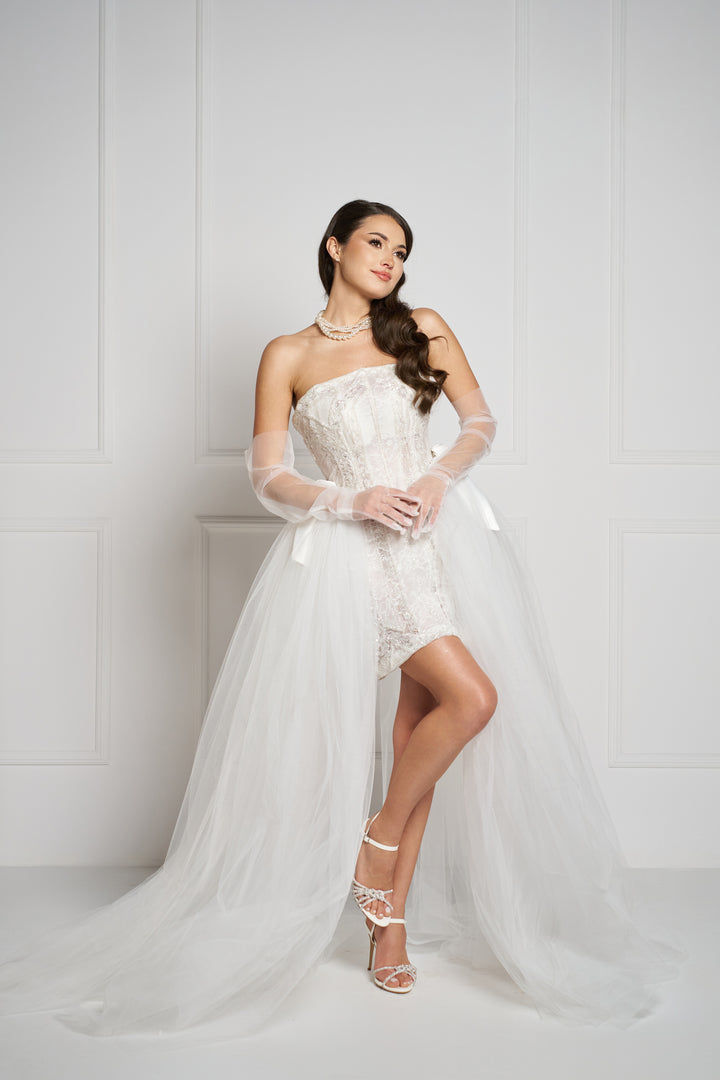 Rochie scurta din broderie si tulle Serenis