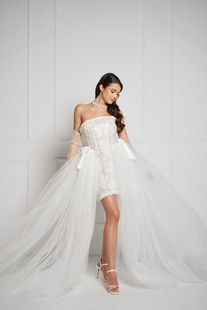 Rochie scurta din broderie si tulle Serenis