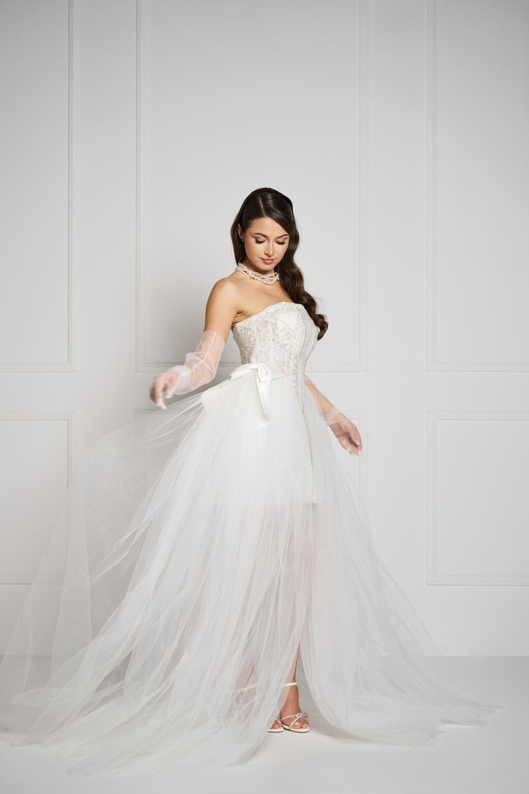 Rochie scurta din broderie si tulle Serenis