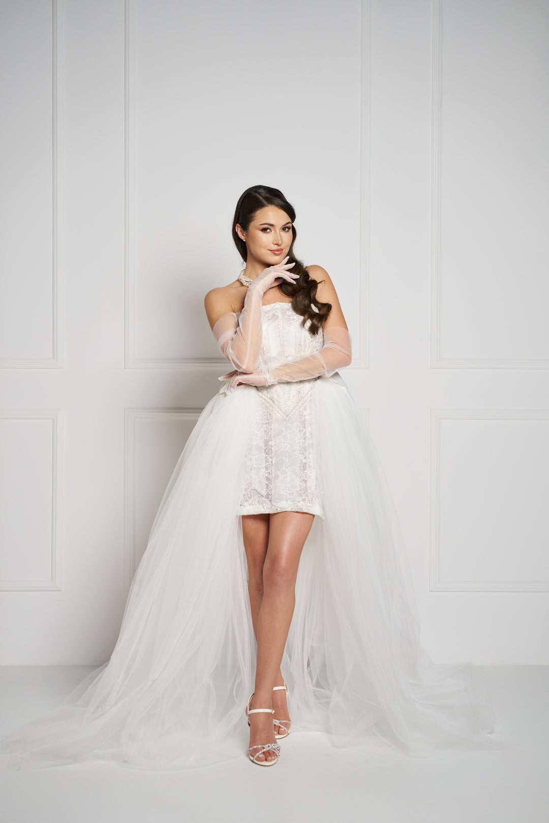 Rochie scurta din broderie si tulle Serenis