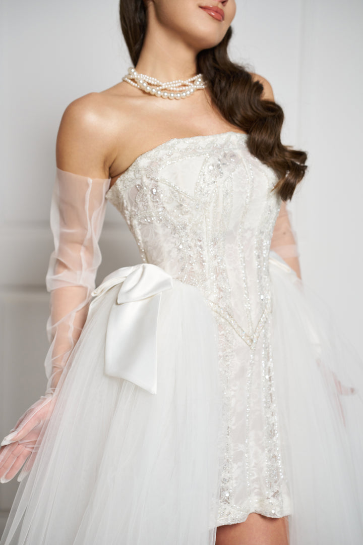 Rochie scurta din broderie si tulle Serenis