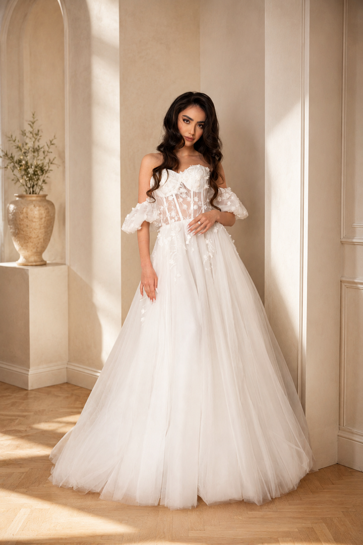 Rochie de mireasa cu maneci bufante Liria