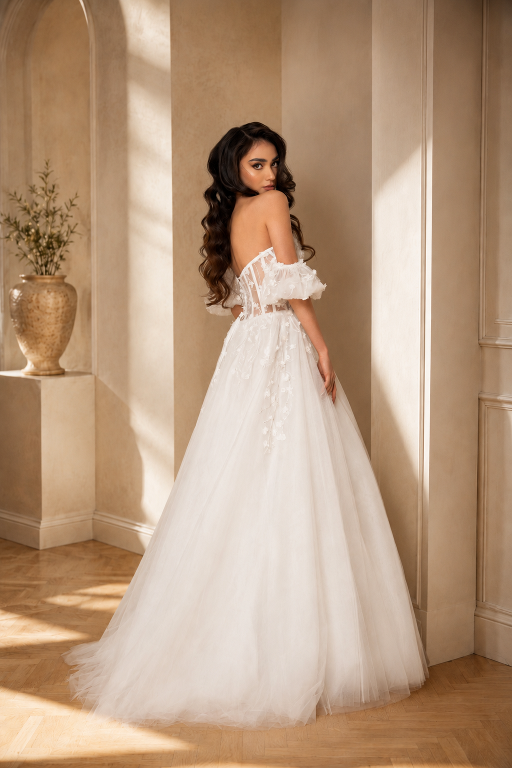 Rochie de mireasa cu maneci bufante Liria