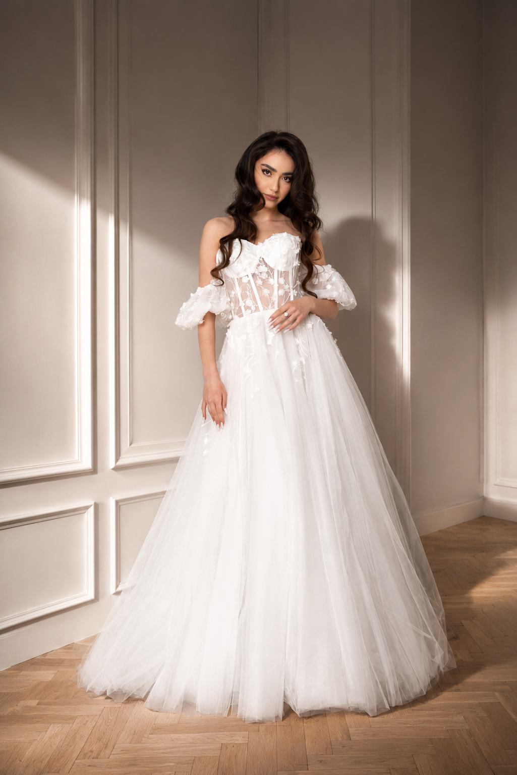 Rochie de mireasa cu maneci bufante Liria