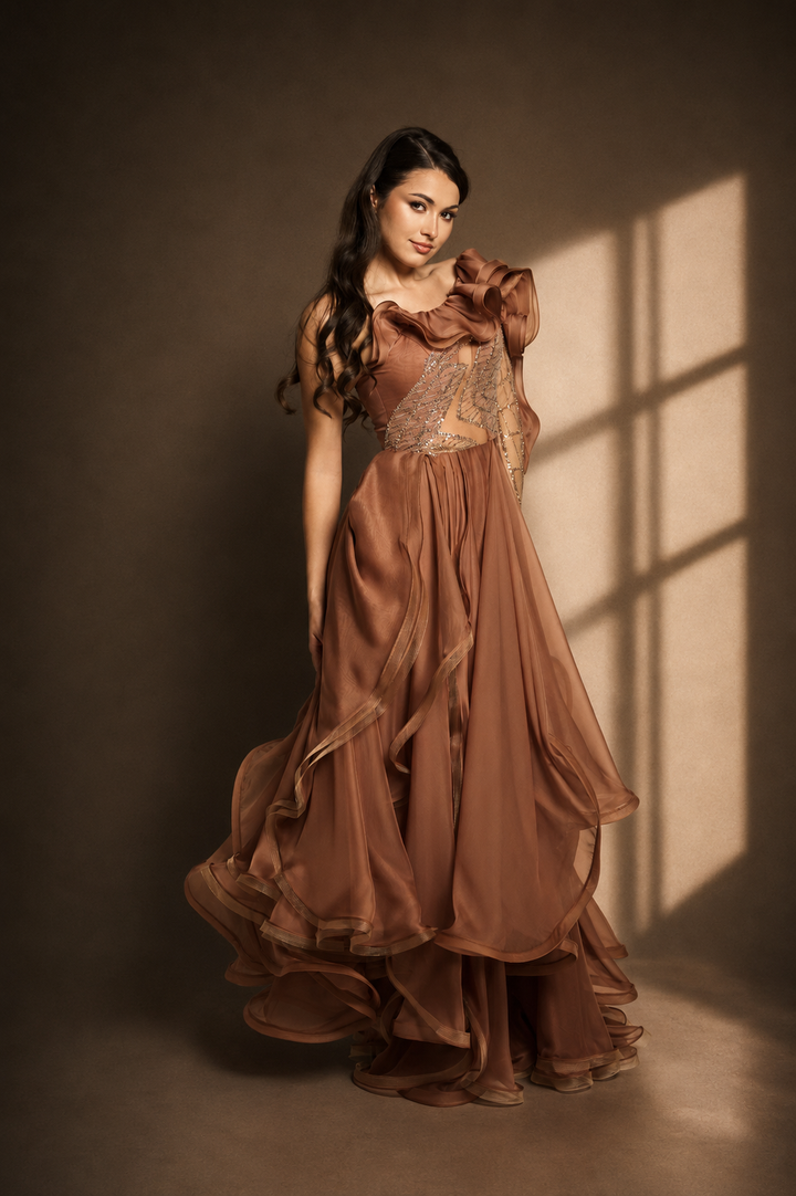 Rochie asimetrica cu volane Lumia
