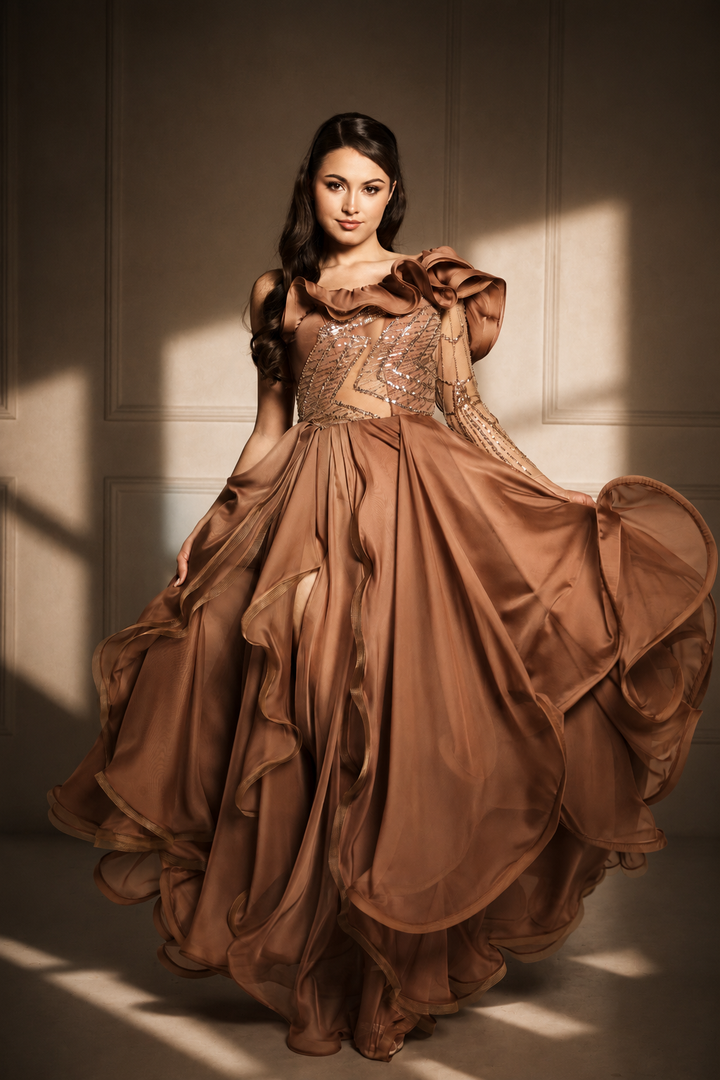 Rochie asimetrica cu volane Lumia