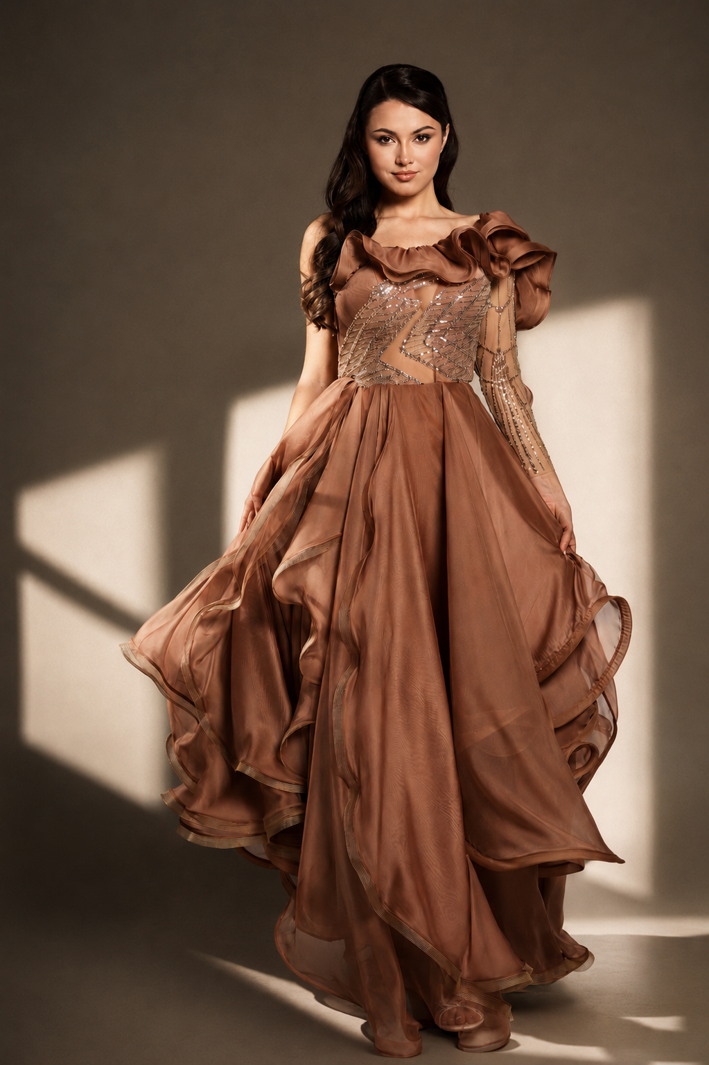 Rochie asimetrica cu volane Lumia