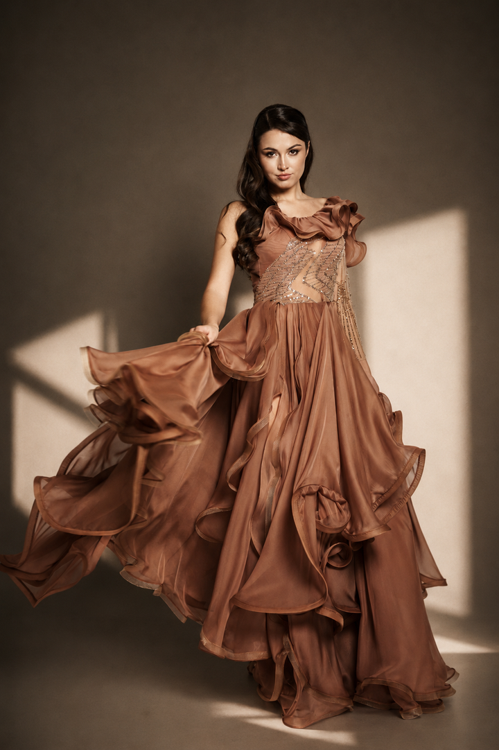 Rochie asimetrica cu volane Lumia