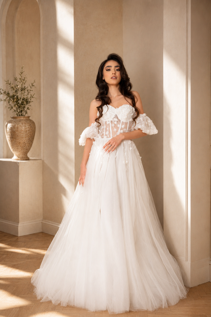 Rochie de mireasa cu maneci bufante Liria