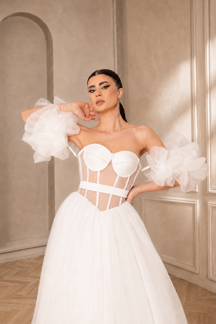 Rochie de mireasa cu maneci bufante Pria