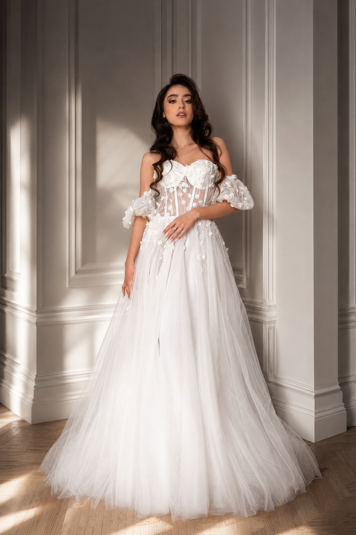 Rochie de mireasa cu maneci bufante Liria
